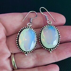 Crystal Opalite Sterling Silver 2” Round Gemstone Earrings